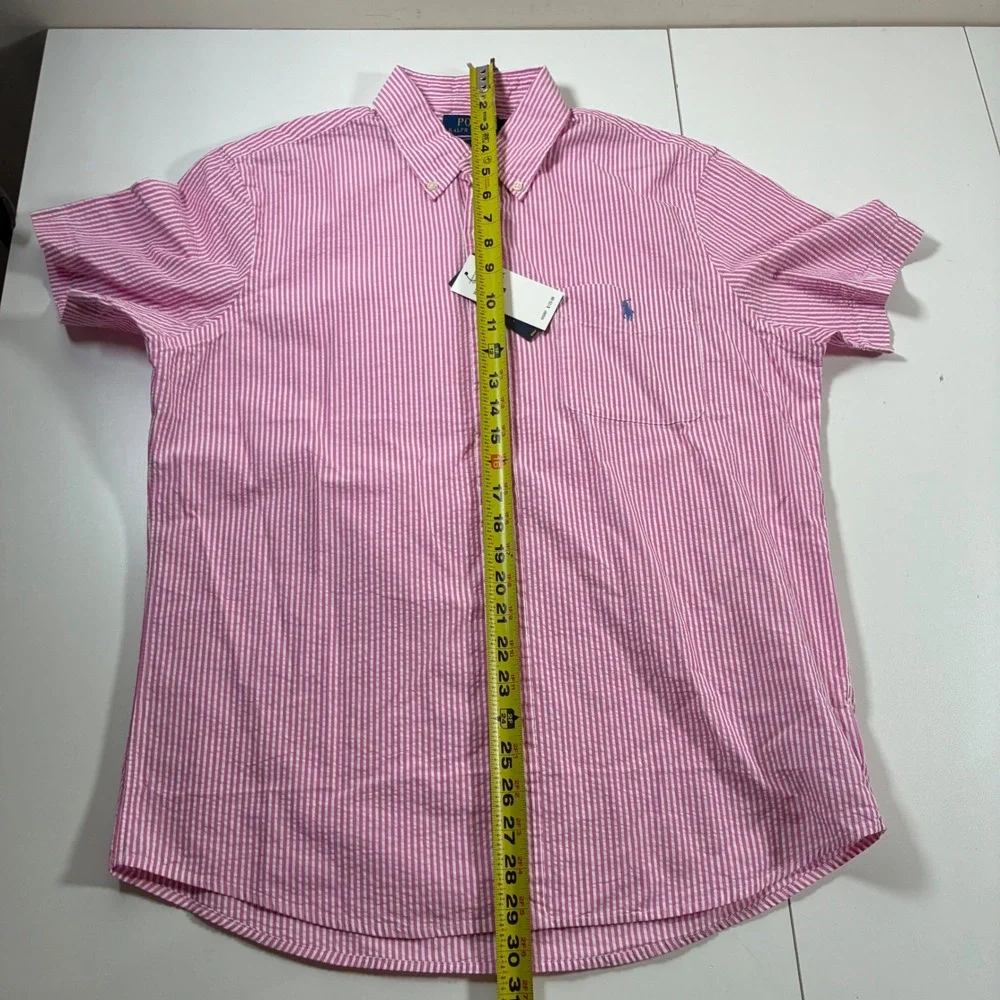 NEW Polo Ralph Lauren Seersucker Shirt Medium Pink Striped RL Untucked Fit